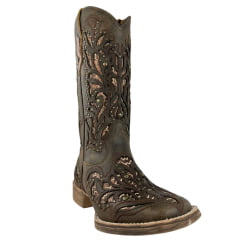 Bota Texana Feminina Vimar Boots Bico Quadrado Rock Areia Metal Com Bordado a Lazer Sola Magnum Voo Ref:13270