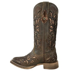 Bota Texana Feminina Vimar Boots Bico Quadrado Rock Areia Metal Com Bordado a Lazer Sola Magnum Voo Ref:13270