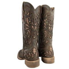 Bota Texana Feminina Vimar Boots Bico Quadrado Rock Areia Metal Com Bordado a Lazer Sola Magnum Voo Ref:13270