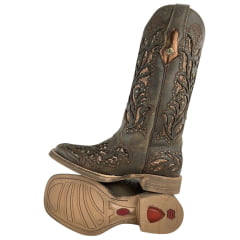 Bota Texana Feminina Vimar Boots Bico Quadrado Rock Areia Metal Com Bordado a Lazer Sola Magnum Voo Ref:13270