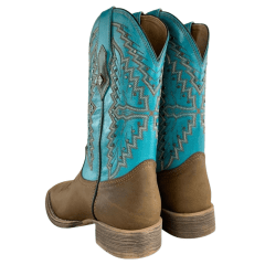 Bota Texana Feminina Vimar Couro Fóssil Turquesa Sola Magnum Ref: 13238