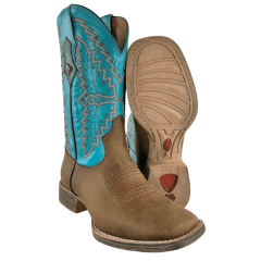 Bota Texana Feminina Vimar Couro Fóssil Turquesa Sola Magnum Ref: 13238