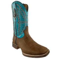 Bota Texana Feminina Vimar Couro Fóssil Turquesa Sola Magnum Ref: 13238