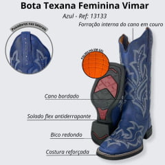 Bota Texana Feminina Vimar Fóssil Azul C/ Bordado Ref.13133