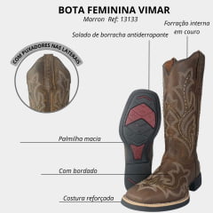 Bota Texana Feminina Vimar Fóssil Bordado VO13F2 Ref: 13133