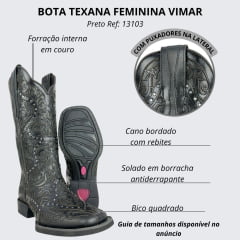 Bota Texana Feminina Vimar Fossil Mustang Preto Sola Magnum Voo Ref:13103