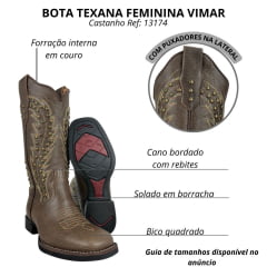 Bota Texana Feminina Vimar Kzar Castanho VTS VR-22B Bico Quadrado Ref:13174