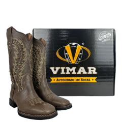 Bota Texana Feminina Vimar Kzar Castanho VTS VR-22B Bico Quadrado Ref:13174