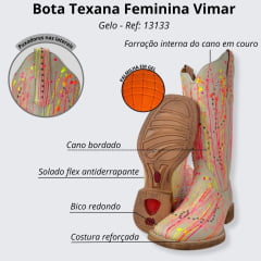 Bota Texana Feminina Vimar Marfim Cano Colorido - Ref. 131333