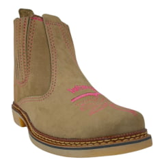 Botina Feminina 5DMG Couro Nobuck Rato Com Bordado Florão E Wrangler Rosa REF: 57