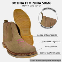 Botina Feminina 5DMG Couro Nobuck Rato Com Bordado Florão E Wrangler Rosa REF: 57