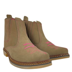 Botina Feminina 5DMG Couro Nobuck Rato Com Bordado Florão E Wrangler Rosa REF: 57