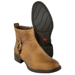 Botina Feminina Beretta Bico Redondo Couro Fóssil Castor Zíper Estribo Solado Montana Ref:3060