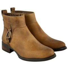 Botina Feminina Beretta Bico Redondo Couro Fóssil Castor Zíper Estribo Solado Montana Ref:3060