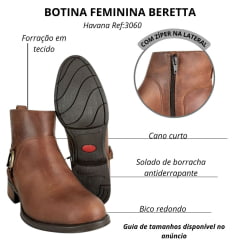 Botina Feminina Beretta Montaria Fóssil Havana Solado Montana Bico Redondo Ref:3060