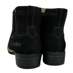 Botina Feminina Zebu Bico Quadrado Couro Nobuck Preto Entalhado Flores e Solado Preto Ref.71126 NB01