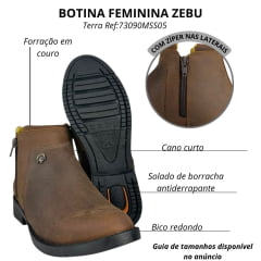 Botina Feminina Zebu Terra Com 2 Zíper Ref:73090MS05