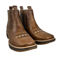 Botina Texana Feminina Vimar Bico Quadrado Couro Fóssil Caramelo Com Bordado - Sola PX Flex-001 Ref.12205