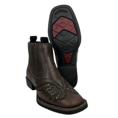 Botina Texana Feminina Vimar Western Bico Quadrado Couro Dallas Nob Brown/Preto Com Bordado Sola VTS-V015F7 Ref. 12208