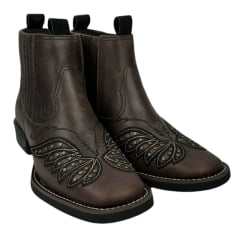 Botina Texana Feminina Vimar Western Bico Quadrado Couro Dallas Nob Brown/Preto Com Bordado Sola VTS-V015F7 Ref. 12208