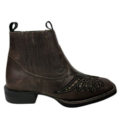 Botina Texana Feminina Vimar Western Bico Quadrado Couro Dallas Nob Brown/Preto Com Bordado Sola VTS-V015F7 Ref. 12208