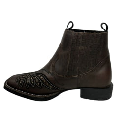 Botina Texana Feminina Vimar Western Bico Quadrado Couro Dallas Nob Brown/Preto Com Bordado Sola VTS-V015F7 Ref. 12208