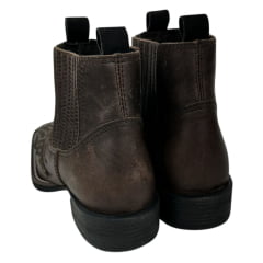 Botina Texana Feminina Vimar Western Bico Quadrado Couro Dallas Nob Brown/Preto Com Bordado Sola VTS-V015F7 Ref. 12208