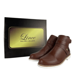 Botina Feminina Lince Cano Baixo Em Couro Marrom - Ref. 972