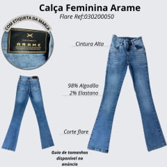 Calça Feminina Arame Jeans Azul Médio Flare Cós Alto Básica Ref 030200050