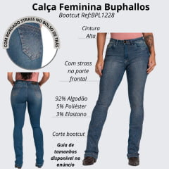 Calça Feminina Buphallos Jeans Azul Bootcut Com Bordado E Bolsos De Trás Ref:BPL1228