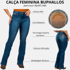 Calça Feminina Buphallos Jeans Azul Bootcut Com Bordado Horse Nos Bolsos Ref:BPL1485