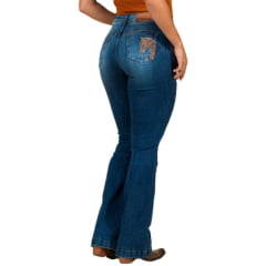 Calça Feminina Buphallos Jeans Azul Bootcut Com Bordado Horse Nos Bolsos Ref:BPL1485