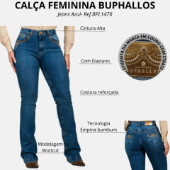 Calça Feminina Buphallos Jeans Azul Bootcut Com Bordado Marrom E Bege Ref:BPL1476