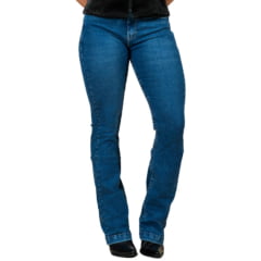 Calça Feminina Buphallos Jeans Azul Bootcut Com Bordado Strass Nos Bolsos Ref:BPL1485