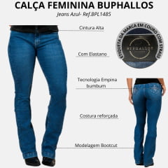 Calça Feminina Buphallos Jeans Azul Bootcut Com Bordado Strass Nos Bolsos Ref:BPL1485