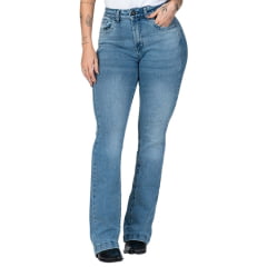 Calça Feminina Buphallos Jeans Azul Médio Bootcut Com Detalhes Horse No Bolos Ref:BPL1112