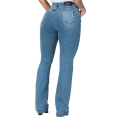 Calça Feminina Buphallos Jeans Azul Médio Bootcut Com Detalhes Horse No Bolos Ref:BPL1112