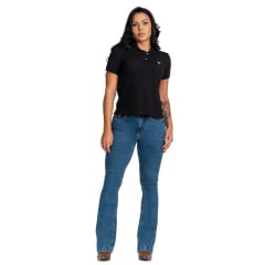 Calça Feminina Buphallos Jeans Azul Stonado Bootcut Com Bolso Bordado Ref: BPL1222