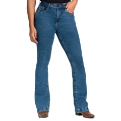 Calça Feminina Buphallos Jeans Azul Stonado Bootcut Com Bolso Bordado Ref: BPL1222