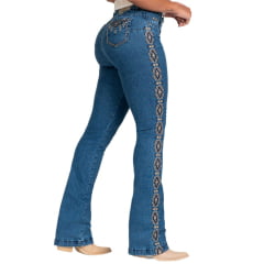 Calça Feminina Buphallos Jeans Azul Stonado Bootcut Com Bordado Lateral Ref: BPL1226