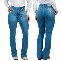 Calça Feminina Buphallos Jeans Claro Bolso Bordado E Brilho Ref: BPL1477