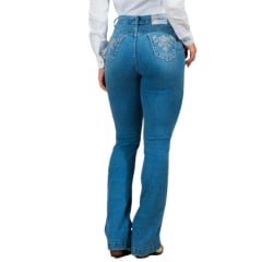 Calça Feminina Buphallos Jeans Claro Bolso Bordado E Brilho Ref: BPL1477