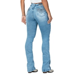 Calça Feminina Buphallos Jeans Claro Bootcut Com Bordados Bolsos E Lateral Ref:BPL1269