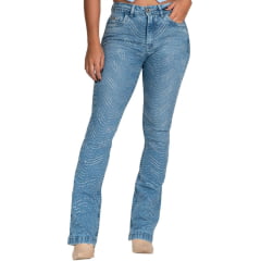 Calça Feminina Buphallos Jeans Delavê Bootcut Com Strass Na Frente Ref: BPL1230