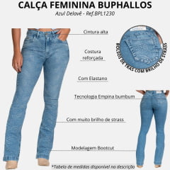 Calça Feminina Buphallos Jeans Delavê Bootcut Com Strass Na Frente Ref: BPL1230