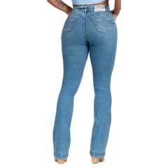 Calça Feminina Buphallos Jeans Delavê Bootcut Com Strass Na Frente Ref: BPL1230