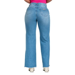 Calça Feminina Buphallos Jeans Delavê Wide Leg Básica Com Abertura Na Barra REF: BPL1141