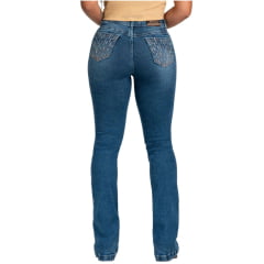 Calça Feminina Buphallos Jeans Médio Bootcut Com Brilhos Bolsos E Frente Ref:BPL127