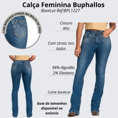 Calça Feminina Buphallos Jeans Médio Bootcut Com Brilhos Bolsos E Frente Ref:BPL127