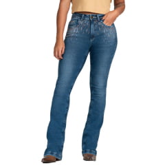 Calça Feminina Buphallos Jeans Médio Bootcut Com Brilhos Bolsos E Frente Ref:BPL127